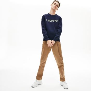 Lacoste Lettering Print Cotton Heritage Sweater - Svetr Pánské Tmavě Blankyt Blankyt / Zelene | CZ-f